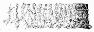 Movement Drawing 01; a figure recorded moving across a space.